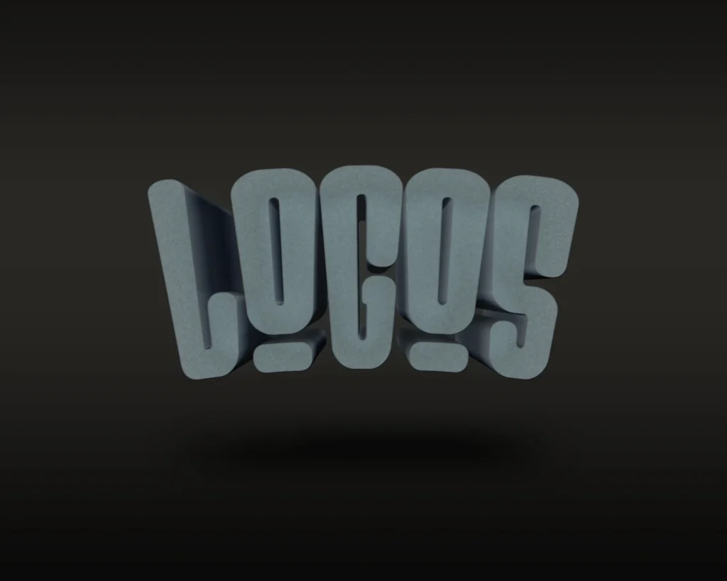 3D rendered stone-textured "LOCOS" text floating on dark background