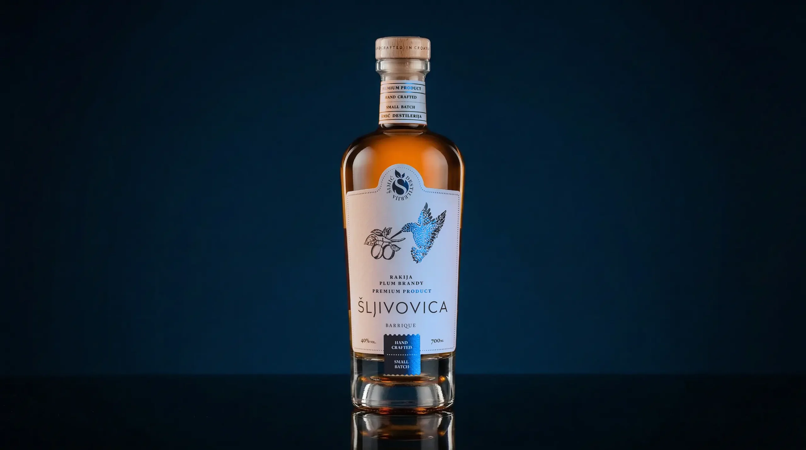 Šljivovica Barrique premium plum brandy rakija bottle, hand crafted small batch, Croatia