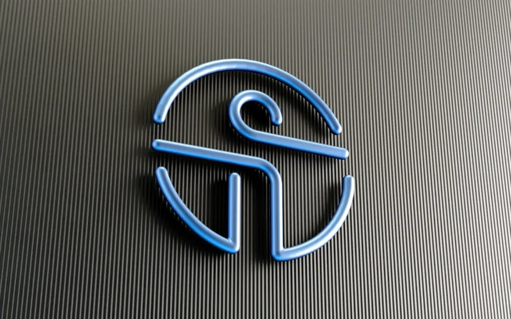 Blue metallic 3D logo with intertwined S and L letters on dark textured background